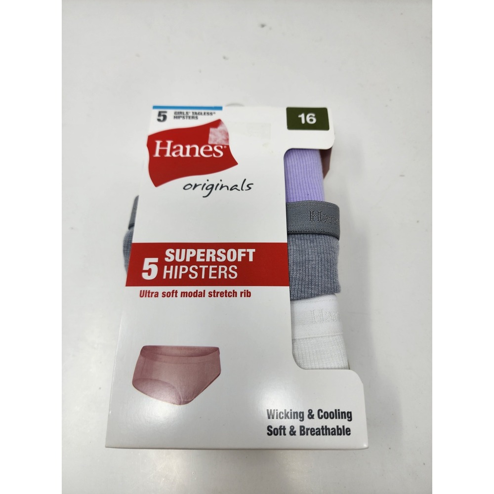 Hanes Girls Originals Hipsters Multicolor Modal Blend 5 Pack Underwear Size 16